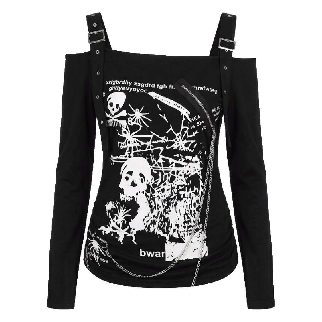Silent Noise Chain & Buckle Strap Off Shoulder Top
