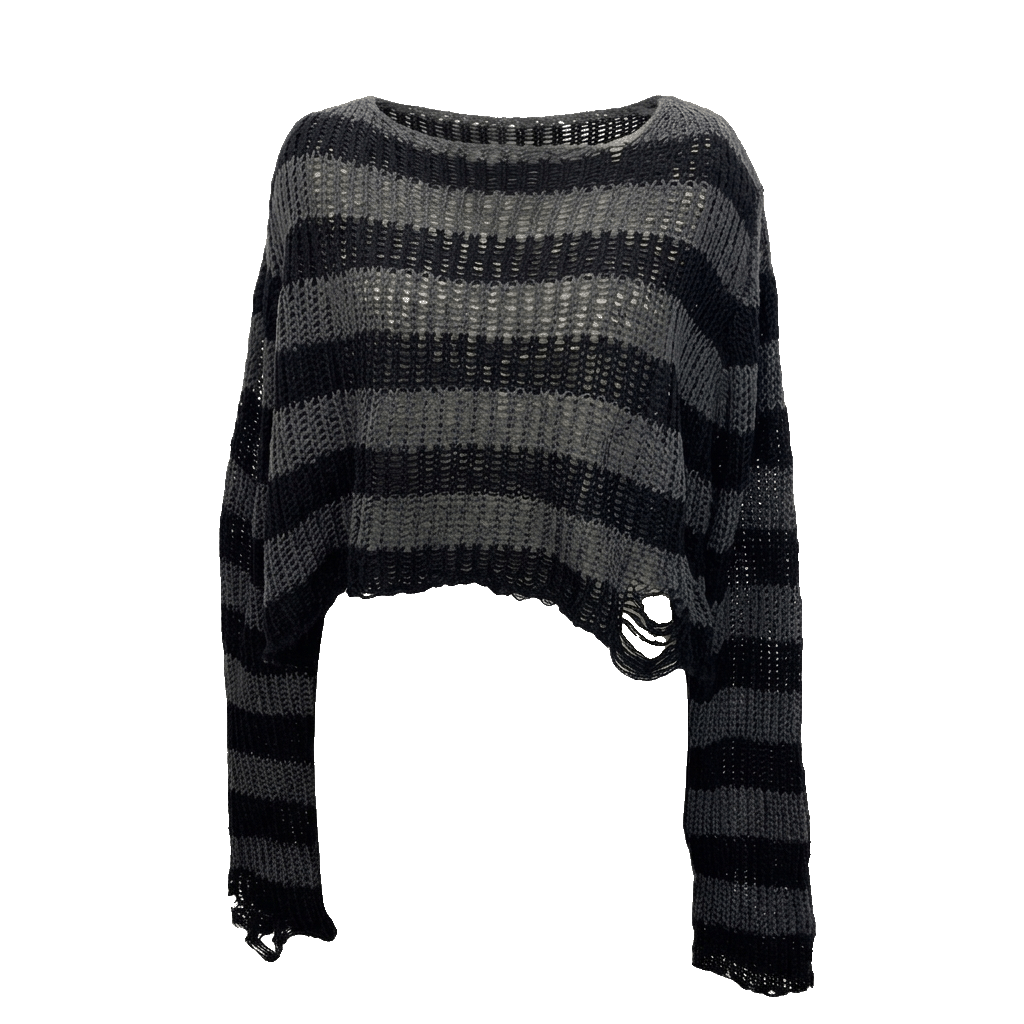 Womens Short Crew-neck Striped Pullover Knit Sweater